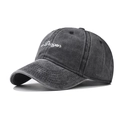 Vintage washed cotton baseball cap with Dragon letter embroidery in charcoal grey - Adjustable / Washed Black