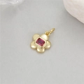 Golden five-petal flower pendant with a rectangular red zircon stone in the center - Five-Petal Flower / Gold + Red (H-11665)