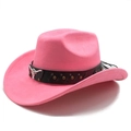 Detail of rose pink cowboy hat featuring a leather band with silver bull head emblem - M (56-58cm) / Peach Red (Suede)