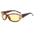 Retro tortoise shell sunglasses with yellow lenses and golden butterfly detail - Leopard Frame Yellow Lens