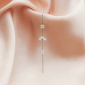 Silver crawler earring with sparkling zircon stars on soft pink satin background - Leaf Style (DZ-641) / Silver