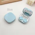 Sky blue contact lens case set with mirror tweezers and applicator in minimalist style - White Inner / Blue