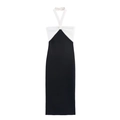 Elegantes Neckholder-Midikleid mit schwarz-weißem Kontrast und Schleifendetail - S / Wie gezeigt