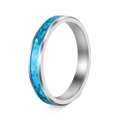 Polished silver titanium steel ring with vibrant blue faux opal crushed stone inlay - US 6 / 4mm / Silver