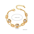 18K gold plated stainless steel double-layer bracelet with heart and rectangle zircons - Double Layer Clear Zircon