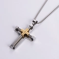 Collana con croce moderna in acciaio inossidabile con dettagli oro e cavo intrecciato - Con catena / Oro e Argento