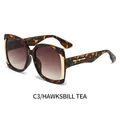 Square oversized tortoiseshell sunglasses with gradient brown lenses and gold metal accents - Tortoiseshell Frame Gradient Tea Lens