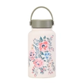 650ml stainless steel vacuum bottle with floral print and olive green handle - Pink Blue Flower Ivory