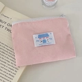 Kleiner rosa Cord-Geldbeutel mit Cartoon-Aufnäher für Zubehör und Kleinteile - Rosa
