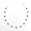 Bohemian gold necklace with dark blue beaded flower charms and adjustable chain - Royal Blue Necklace