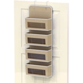 Detail of 4-tier beige hanging organizer with clear windows and sturdy metal hooks - 4 Compartments / Beige