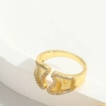 Gold open ring with hammered texture and sparkling cubic zirconia wing-shaped ends - Fish Tail