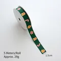 5m dark green Christmas ribbon roll with gingerbread and snowflake patterns, 1.5cm wide - Green - Gingerbread Man / 1.5cm Wide-5m/Roll