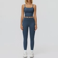 Set sportivo blu due pezzi con top corto a scollo quadrato e leggings yoga a vita alta - Taglia S / Canotta+Leggings-Blu Grigio