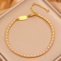 Bracelet cordon tissé rose ajustable avec perles dorées et pendentif ovale personnalisable - Or-Rose
