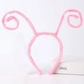Detailed view of pink plush headband with curly feelers and soft velvet texture - Pink Ant Antenna