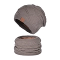 Conjunto de invierno gorro de punto gris y calentador de cuello con forro polar térmico - Caqui