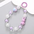 Purple beaded keychain with cute rabbit charm and heart bead for phone or bag decor - Phone Charm / K258 Little Rabbit Pendant (Purple)