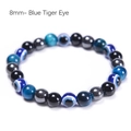 Bracciale da 8mm in occhio di tigre blu e ossidiana con ciondolo contro il malocchio - 8mm / 8mm - Occhio di tigre blu