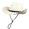Détail de chapeau de cowboy en paille avec rivets argentés et cordon de serrage noir - M (56-58cm) / Blanc Cassé