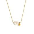 18K gold plated stainless steel necklace with white bead and golden letter W pendant - Letter W