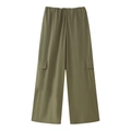 Detail of high-waisted military green wide-leg cargo pants with flap pockets - S / Pants