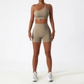 Ensemble de yoga asymétrique une épaule couleur terre avec short taille haute - 10/M / Short à Une Épaule Brun Sable