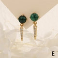 Detail of French vintage stud earring with green malachite bead and gold zircon cone - Green Textured Bead (ER1522-E)