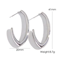 Polished silver U-shaped stainless steel earrings measuring 41mm high by 20mm wide - U-Shaped Elliptical Cone / Silver