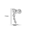 Titanium piercing jewelry heart zircon labret stud in silver finish 11x4mm size - Heart Curved Style-Silver (T2503-7#银)