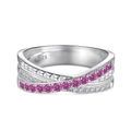 Anello in argento S925 con design incrociato e zirconi cubici rosa e bianchi brillanti - US 6 / Rosa
