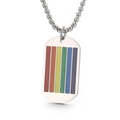 Rainbow dog tag pendant necklace in silver finish with colorful striped enamel - Six-Color Rainbow Stripe Dog Tag Style (KP100479)
