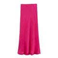 Detailed close-up of rose red satin midi skirt showing smooth texture and elegant drape - Deep Pink