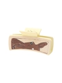 Rectangle hair claw clip with beige fabric and brown cartoon dog pattern print - Cream Cartoon Dog Pattern (90274)