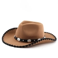 Klassieke bruine vilten western cowboyhoed met gevlochten rand en lederen sierband - M(56-58cm) / Khaki Met Zwarte Rand