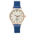 Women's quartz watch with navy blue magnetic mesh strap and rose gold round case - Blue