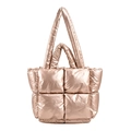 Borsa tote trapuntata oro rosa con finitura metallica e manici imbottiti - Oro