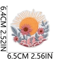Embroidered sun and sunflower patch in pink and orange tones, size 6.5cm for bag decoration - Style 14 (Sunflower Sun)