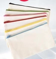 Blank canvas makeup bags with colorful zippers including red, blue, green, and pink - 11*18
