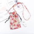 Borsa a tracolla con coulisse e motivo floreale rosso e giallo in cotone e lino - Malva Rossa