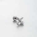 Silver butterfly earring with zircon wings and a pearl drop featuring screw back closure - Butterfly Pearl Style (A114-3#)