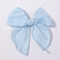 Light blue linen fabric hair bow clip for girls with a textured weave pattern - Sky Blue
