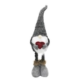 Gnomo escandinavo de punto con corazón rojo y piernas grises para decoración festiva - Gris