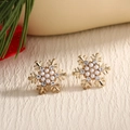 Golden snowflake stud earrings with white rhinestones and pearls for Christmas - Pearl Rhinestone Snowflake (EAR0022)