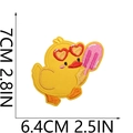 Detailed embroidery texture of a cute yellow duck patch with dimensions 7x6.4 cm - Duck with Sunglasses and Popsicle