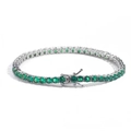 Silver tennis bracelet featuring a single row of green zircon stones with security clasp - Green Diamond Platinum 4mm / 9inch Bracelet (Approx 23cm)