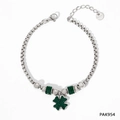 Bracelet trèfle argenté en acier inoxydable avec cristaux verts et chaîne box - Argent + Zirconia Vert