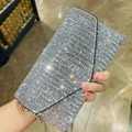 Chic silver rhinestone evening clutch bag with sparkling metal chain strap detail - Style 2 Silver Large