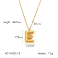 Detailed dimensions of gold stainless steel necklace with bubble letter E pendant - Letter E (HC-N40051-E)