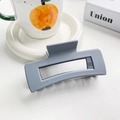 Matte grey-blue hollow rectangular hair claw clip for elegant updo hairstyling - 10.5cm / Grey Blue